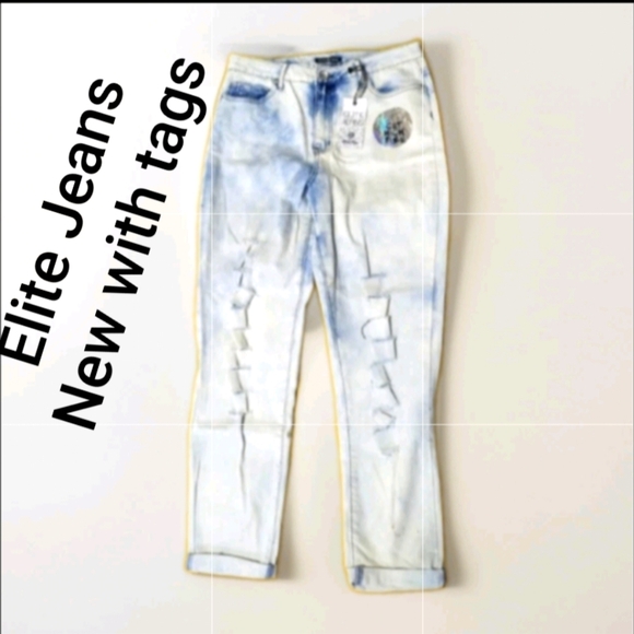 ELITE NWT Jeans Blue Acid Wash  Denim Distressed High Rise Size11 Retro Womens - Picture 1 of 16